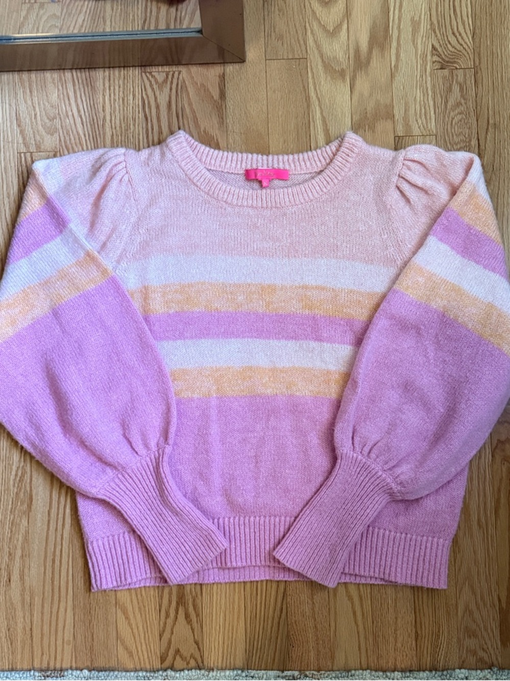 Lilly Pulitzer Pastel Pink, Peach & White Stripe Puff-Sleeve Sweater